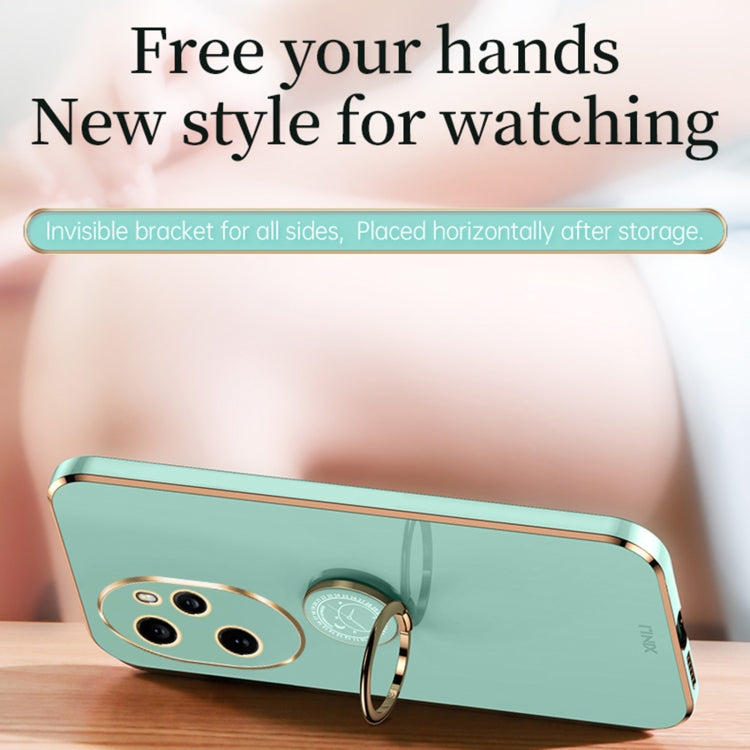 For Honor 100 Pro XINLI Straight Edge 6D Electroplate TPU Phone Case with Ring Holder(Mint Green) by XINLI