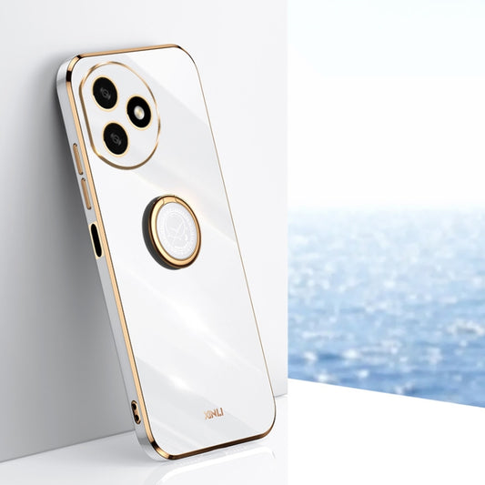 For Honor X50i+ 5G XINLI Straight Edge 6D Electroplate TPU Phone Case with Ring Holder(White) by XINLI