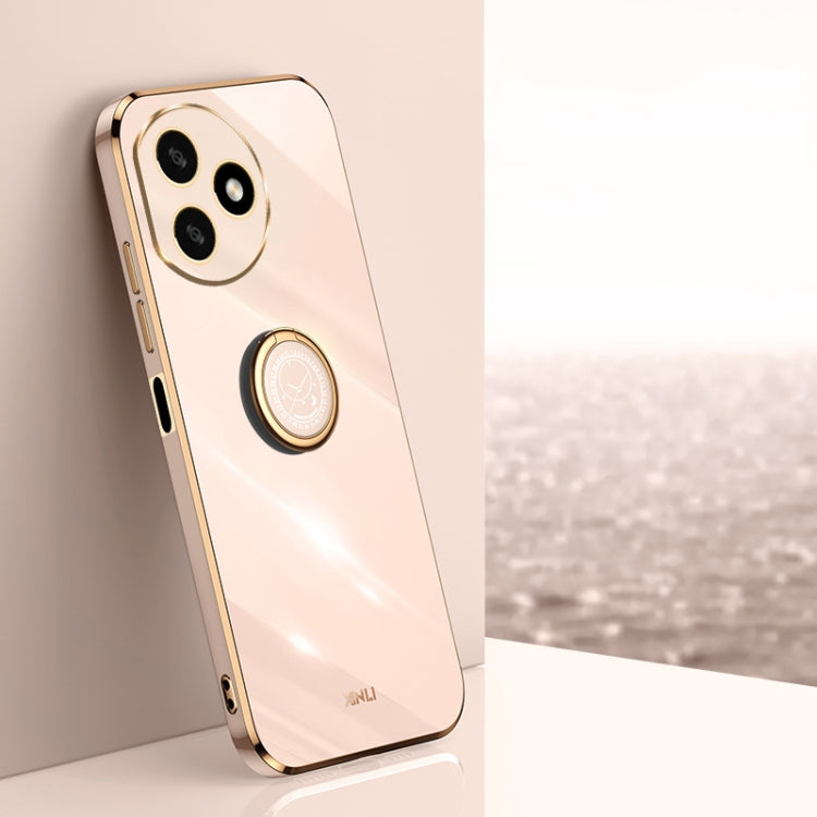 For Honor X50i+ 5G XINLI Straight Edge 6D Electroplate TPU Phone Case with Ring Holder(Pink) by XINLI