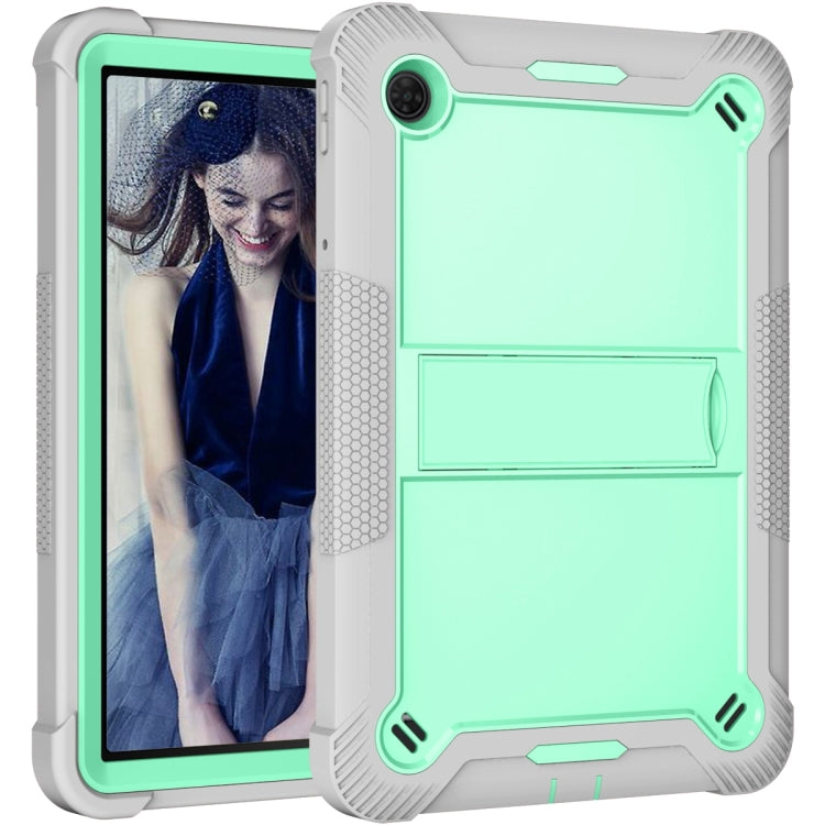 For TCL Tab 10 5G Shockproof Silicone Hybrid PC Tablet Case with Holder(Mint Green + Grey) by bashfashion