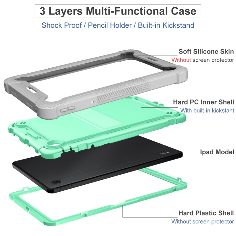 For TCL Tab 10 5G Shockproof Silicone Hybrid PC Tablet Case with Holder(Mint Green + Grey) by bashfashion