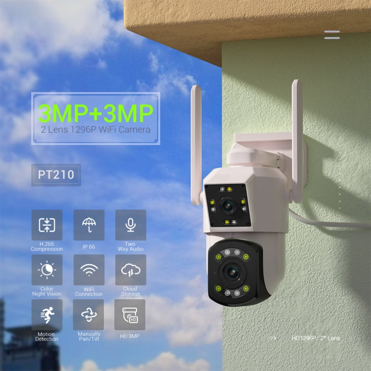 ESCAM PT210 2x3MP Dual Lens Dual Screen Monitor WiFi Camera Support Two-way Voice & Motion Detection & Cloud Storage(EU Plug) by ESCAM
