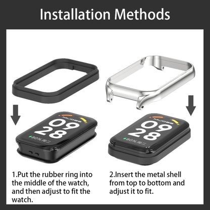 For Xiaomi Smart Band 8 Active / Redmi Band 2 Mijobs Metal Shell Microfiber PU Leather Watch Band(Blue Silver) by MIJOBS