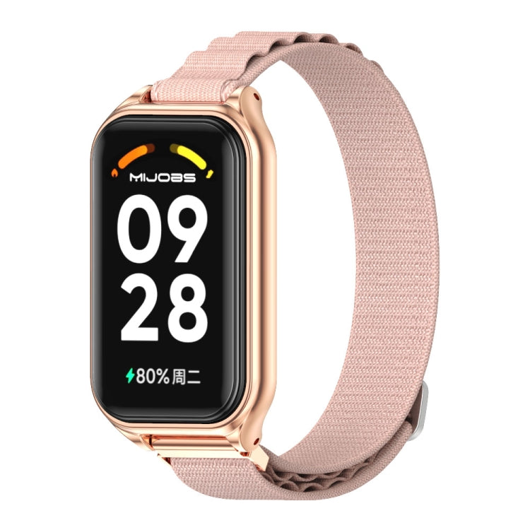 For Xiaomi Smart Band 8 Active / Redmi Band 2 Mijobs Metal Shell Nylon Breathable Watch Band(Pink Rose Gold) by MIJOBS