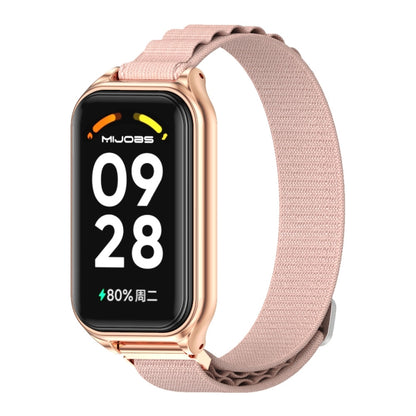 For Xiaomi Smart Band 8 Active / Redmi Band 2 Mijobs Metal Shell Nylon Breathable Watch Band(Pink Rose Gold) by MIJOBS