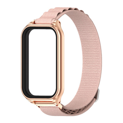 For Xiaomi Smart Band 8 Active / Redmi Band 2 Mijobs Metal Shell Nylon Breathable Watch Band(Pink Rose Gold) by MIJOBS