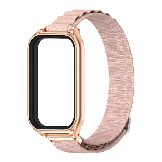 For Xiaomi Smart Band 8 Active / Redmi Band 2 Mijobs Metal Shell Nylon Breathable Watch Band(Pink Rose Gold) by MIJOBS