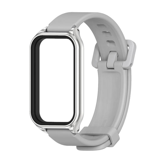 For Xiaomi Smart Band 8 Active / Redmi Band 2 Mijobs Metal Shell Silicone Watch Band(Grey Silver) by MIJOBS