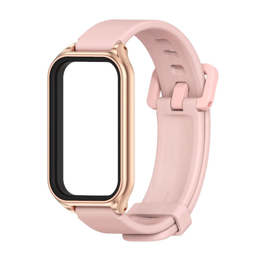 For Xiaomi Smart Band 8 Active / Redmi Band 2 Mijobs Metal Shell Silicone Watch Band(Pink Rose Gold) by MIJOBS