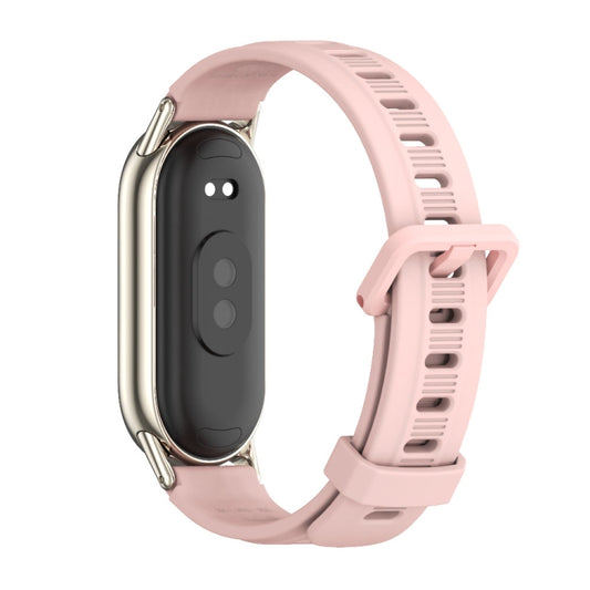 For Xiaomi Smart Band 10 / 9 / 8 Mijobs Flat Hole Breathable Silicone Watch Band(Pink+Light Gold) by MIJOBS