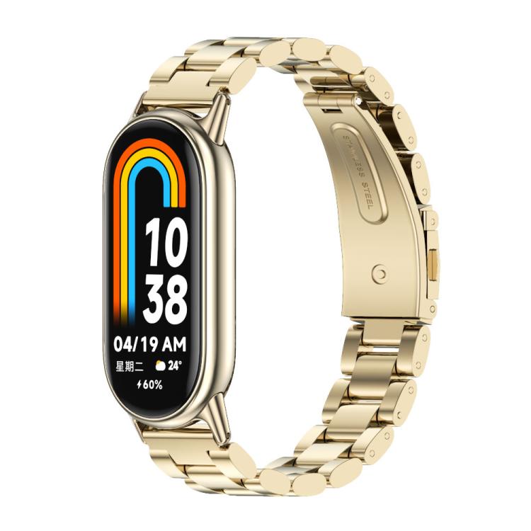 For Xiaomi Smart Band 10 / 9 / 8 Mijobs Three Bead Stainless Steel Watch Band(Light Gold) by MIJOBS