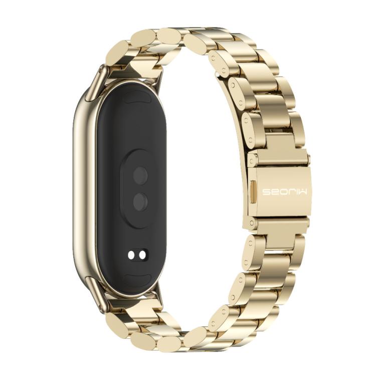 For Xiaomi Smart Band 10 / 9 / 8 Mijobs Three Bead Stainless Steel Watch Band(Light Gold) by MIJOBS