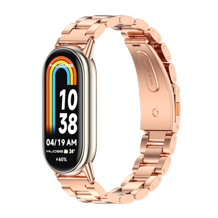 For Xiaomi Smart Band 10 / 9 / 8 Mijobs Three Bead Stainless Steel Watch Band(Rose Gold) by MIJOBS