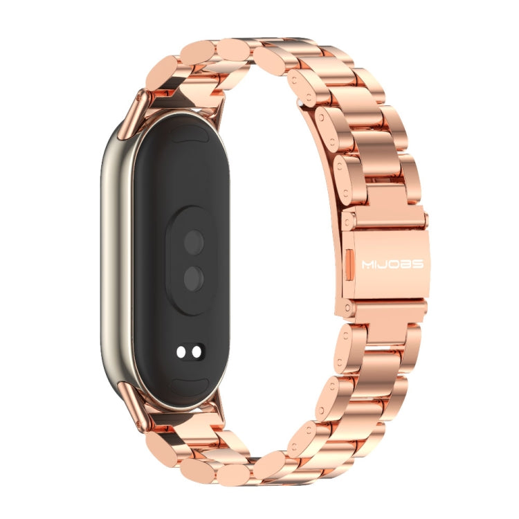 For Xiaomi Smart Band 10 / 9 / 8 Mijobs Three Bead Stainless Steel Watch Band(Rose Gold) by MIJOBS