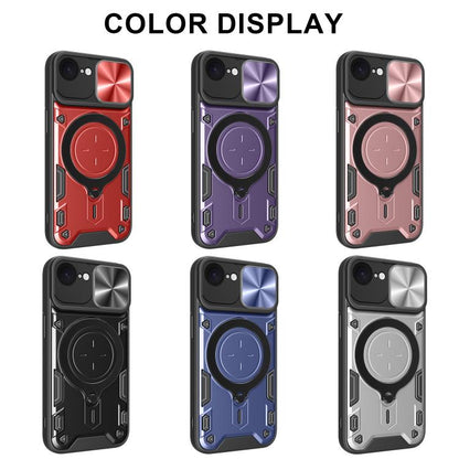 For iPhone 16e CD Texture Sliding Camshield Magnetic Holder Phone Case(Silver) by bashfashion