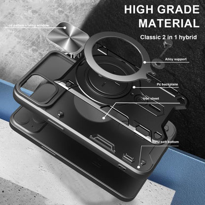 For iPhone 16e CD Texture Sliding Camshield Magnetic Holder Phone Case(Silver) by bashfashion