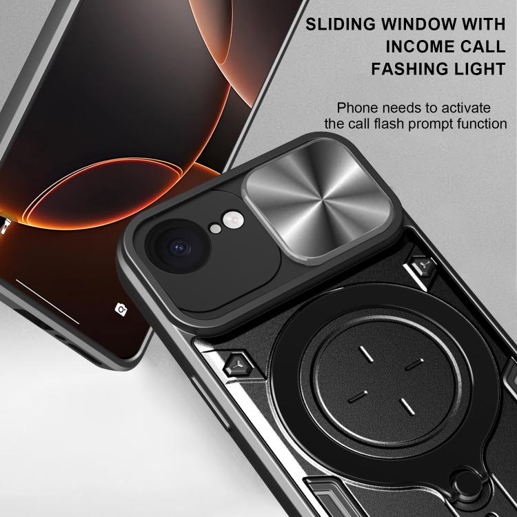 For iPhone 16e CD Texture Sliding Camshield Magnetic Holder Phone Case(Silver) by bashfashion