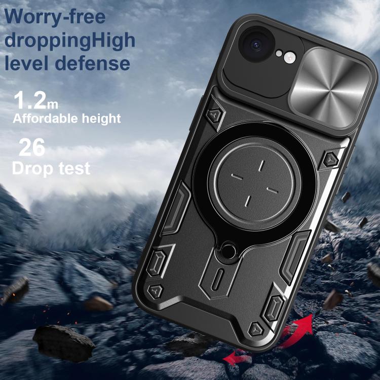 For iPhone 16e CD Texture Sliding Camshield Magnetic Holder Phone Case(Silver) by bashfashion