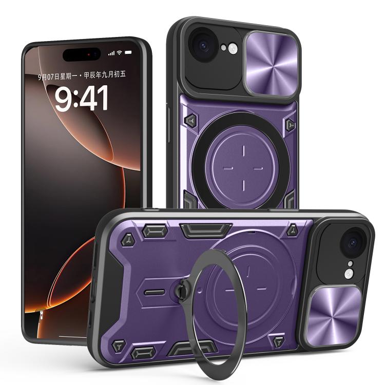 For iPhone 16e CD Texture Sliding Camshield Magnetic Holder Phone Case(Purple) by bashfashion