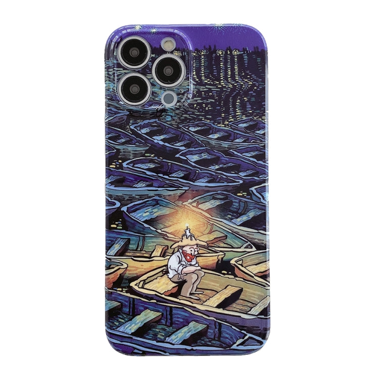 For iPhone 14 Pro Max Oil Painting Pattern Glossy PC Phone Case(Lonely Boatman) by bashfashion