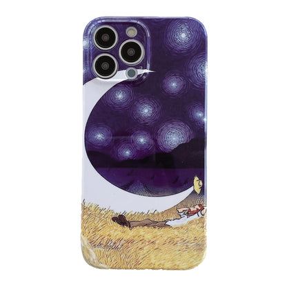 For iPhone 14 Pro Max Oil Painting Pattern Glossy PC Phone Case(Moon) by bashfashion