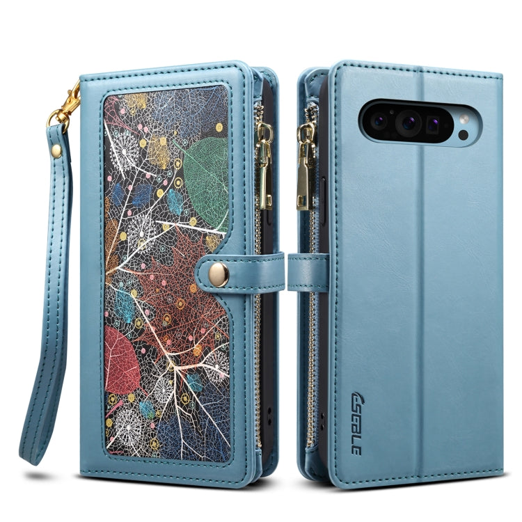 For Google Pixel 9 / 9 Pro ESEBLE Star Series Lanyard Zipper Wallet RFID Leather Case(Blue) by ESEBLE