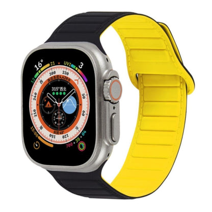 For Apple Watch 7 45mm Loop Magnetic Silicone Watch Band(Black Yellow) by bashfashion