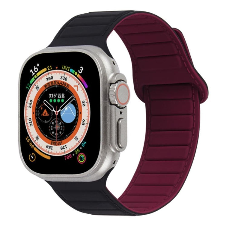 For Apple Watch 7 45mm Loop Magnetic Silicone Watch Band(Black Wine Red) by bashfashion