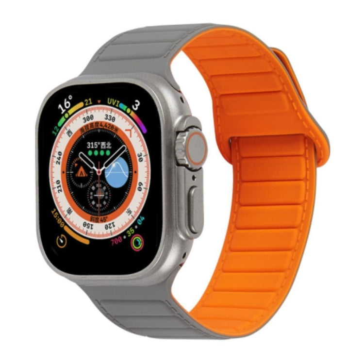 For Apple Watch SE 44mm Loop Magnetic Silicone Watch Band(Grey Orange) by bashfashion