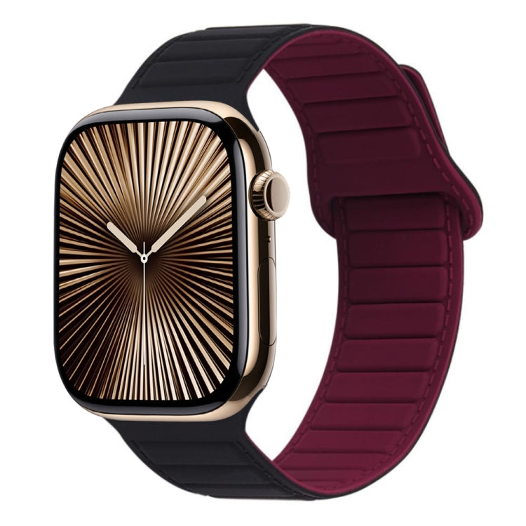 For Apple Watch Series 10 42mm Loop Magnetic Silicone Watch Band(Black Wine Red) by bashfashion