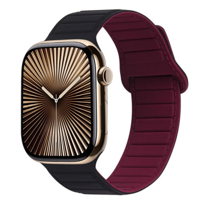 For Apple Watch Series 10 42mm Loop Magnetic Silicone Watch Band(Black Wine Red) by bashfashion