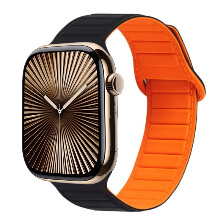 For Apple Watch Series 10 46mm Loop Magnetic Silicone Watch Band(Black Orange) by bashfashion