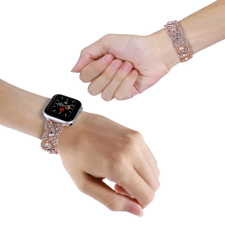 Diamonds Twist Metal Watch Band For Apple Watch Ultra 2 49mm(Rose Gold White) by bashfashion
