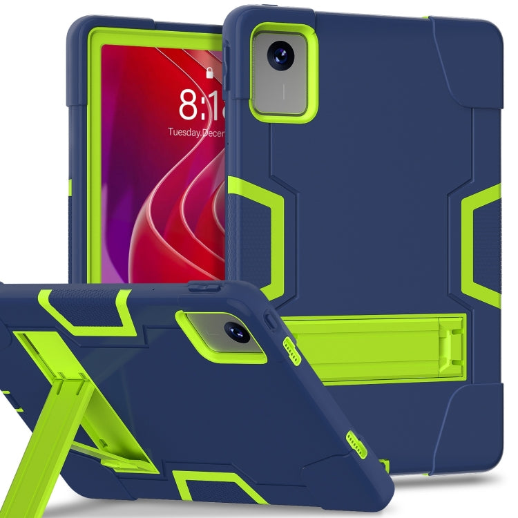 For Lenovo Tab M11/ Xiaoxin Pad 11 2024 Contrast Color Silicone Hybrid PC Tablet Case with Holder(Navy Blue Olivine) by bashfashion