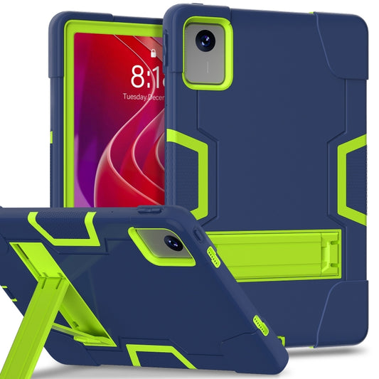 For Lenovo Tab M11/ Xiaoxin Pad 11 2024 Contrast Color Silicone Hybrid PC Tablet Case with Holder(Navy Blue Olivine) by bashfashion