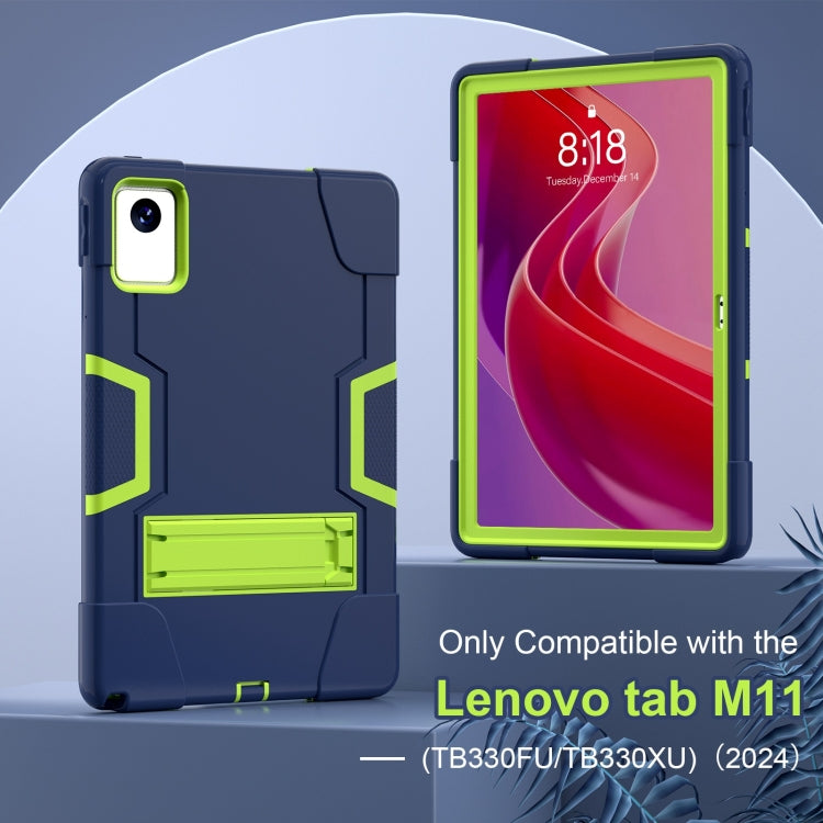 For Lenovo Tab M11/ Xiaoxin Pad 11 2024 Contrast Color Silicone Hybrid PC Tablet Case with Holder(Navy Blue Olivine) by bashfashion