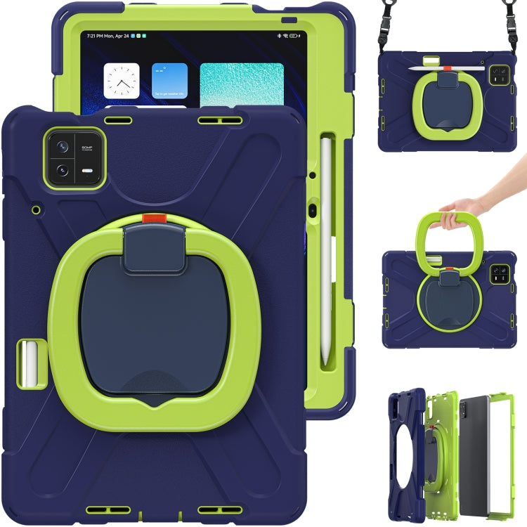 For Xiaomi Pad 6 / 6 Pro Silicone Hybrid PC Tablet Case with Holder & Shoulder Strap(Navy Blue Olivine) by bashfashion