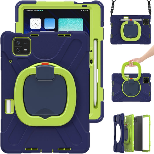 For Xiaomi Pad 6 / 6 Pro Silicone Hybrid PC Tablet Case with Holder & Shoulder Strap(Navy Blue Olivine) by bashfashion