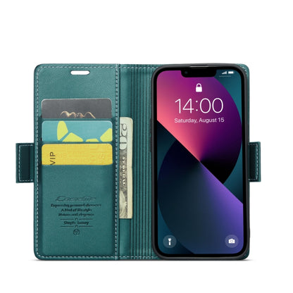 For iPhone 14 Plus CaseMe 023 Butterfly Buckle Litchi Texture RFID Anti-theft Leather Phone Case(Pearly Blue) by CaseMe