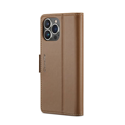 For iPhone 15 Pro Max CaseMe 023 Butterfly Buckle Litchi Texture RFID Anti-theft Leather Phone Case(Brown) by CaseMe