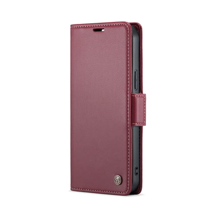 For iPhone 15 Pro Max CaseMe 023 Butterfly Buckle Litchi Texture RFID Anti-theft Leather Phone Case(Wine Red) by CaseMe