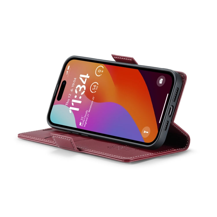 For iPhone 15 Pro Max CaseMe 023 Butterfly Buckle Litchi Texture RFID Anti-theft Leather Phone Case(Wine Red) by CaseMe