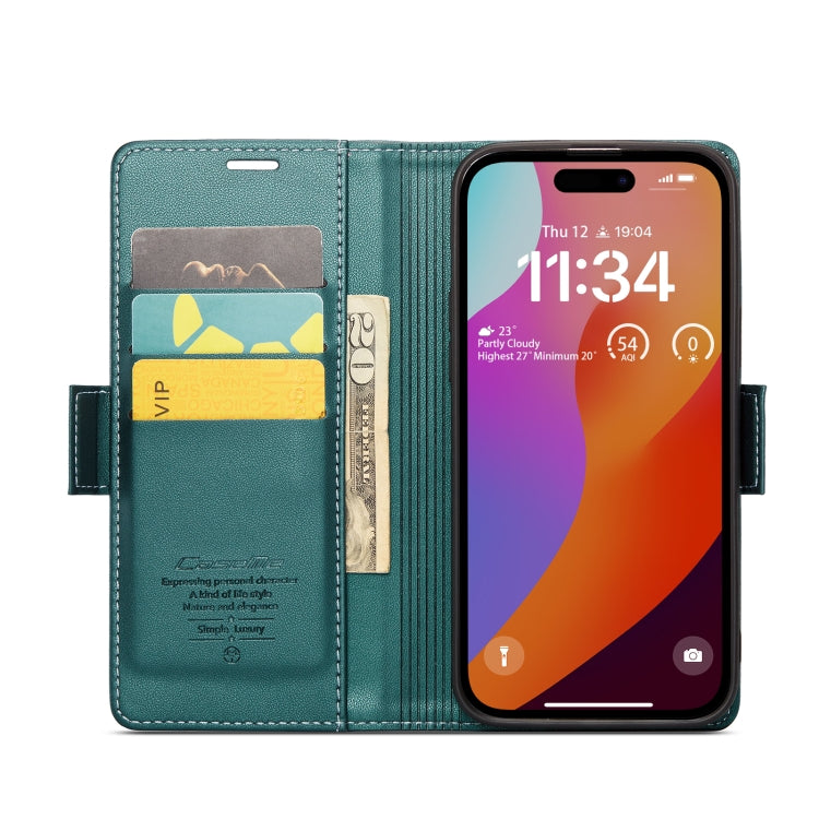 For iPhone 15 Pro Max CaseMe 023 Butterfly Buckle Litchi Texture RFID Anti-theft Leather Phone Case(Pearly Blue) by CaseMe