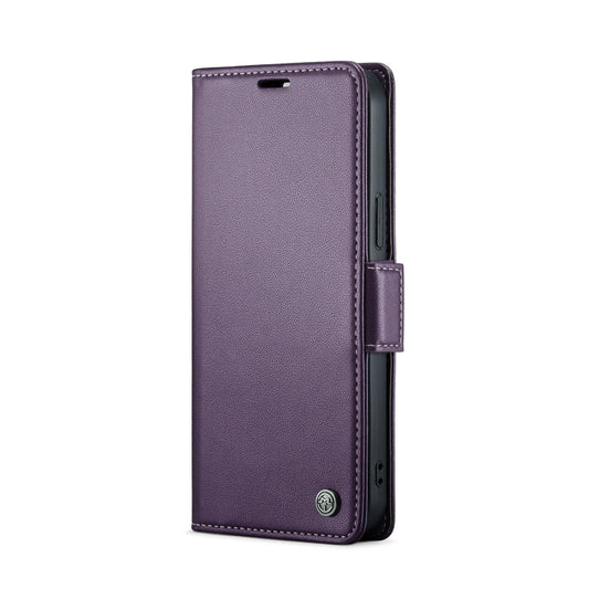 For iPhone 15 Pro Max CaseMe 023 Butterfly Buckle Litchi Texture RFID Anti-theft Leather Phone Case(Pearly Purple) by CaseMe