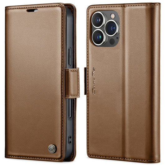 For iPhone 15 Pro CaseMe 023 Butterfly Buckle Litchi Texture RFID Anti-theft Leather Phone Case(Brown) by CaseMe