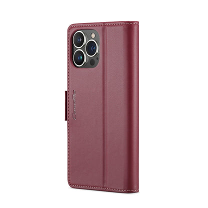 For iPhone 15 Pro CaseMe 023 Butterfly Buckle Litchi Texture RFID Anti-theft Leather Phone Case(Wine Red) by CaseMe