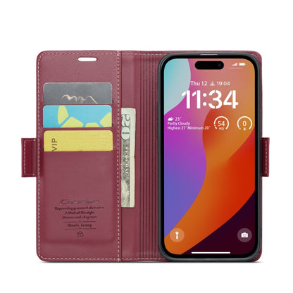 For iPhone 15 Pro CaseMe 023 Butterfly Buckle Litchi Texture RFID Anti-theft Leather Phone Case(Wine Red) by CaseMe