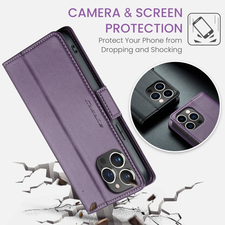 For iPhone 15 Pro CaseMe 023 Butterfly Buckle Litchi Texture RFID Anti-theft Leather Phone Case(Pearly Purple) by CaseMe