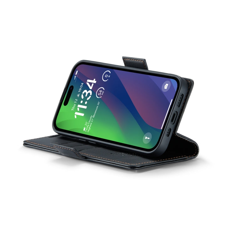 For iPhone 15 Plus CaseMe 023 Butterfly Buckle Litchi Texture RFID Anti-theft Leather Phone Case(Black) by CaseMe