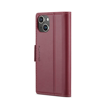 For iPhone 15 Plus CaseMe 023 Butterfly Buckle Litchi Texture RFID Anti-theft Leather Phone Case(Wine Red) by CaseMe